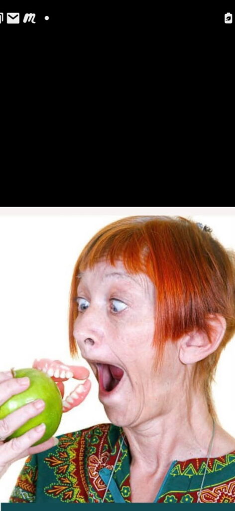 Dentures stuck on apple